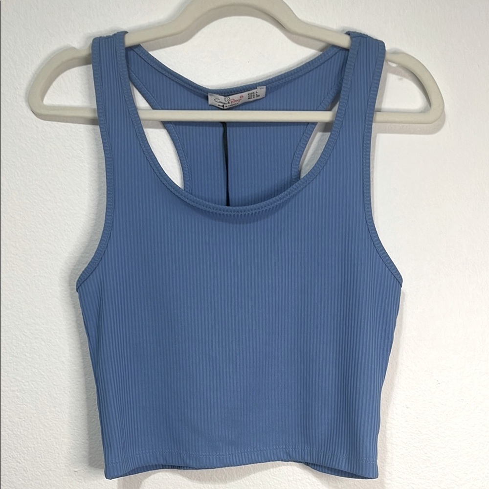 Cream & Rage Blue Ribbed Cropped Tank Top Size Large NWT
